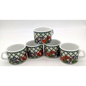 Vtg Dansk Set of 5 Nordic Garden Lattice Floral Drum Cup Mugs Thailand